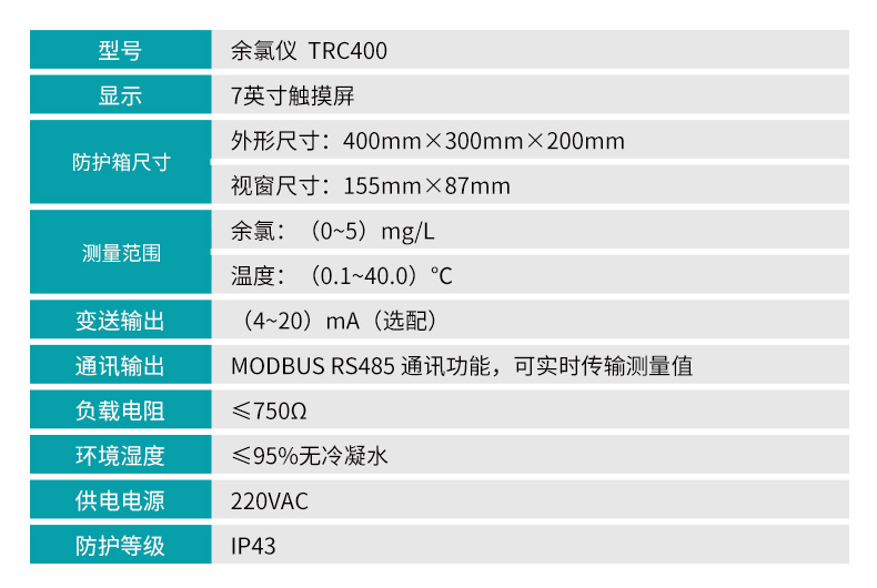 余氯仪参数规格